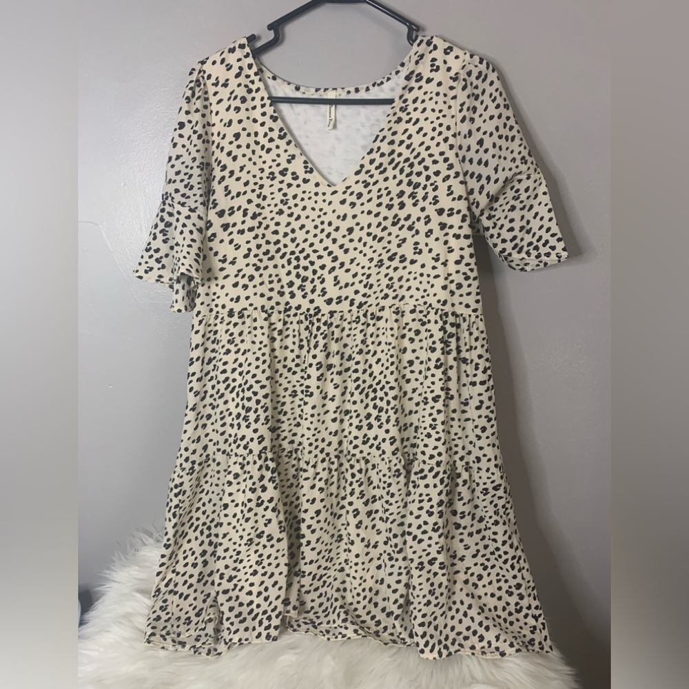 Beeson River V Neck Flounce Sleeve Leopard Dress
